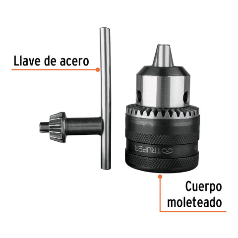 Broquero 1/2' con llave, cuerpo moleteado, TRUPER | BRO-1/2N | 16478