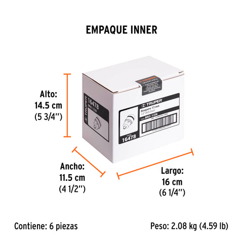 Broquero 1/2' con llave, cuerpo moleteado, TRUPER | BRO-1/2N | 16478