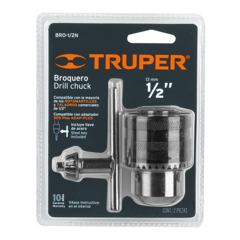Broquero 1/2' con llave, cuerpo moleteado, TRUPER | BRO-1/2N | 16478