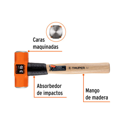 Marro octagonal 3 lb, mango de madera 12', Truper | MD-3M | 16507
