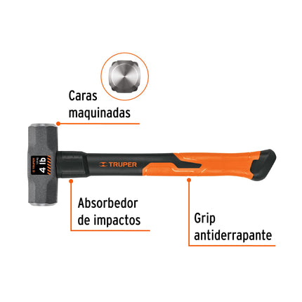 Marro octagonal 4 lb, mango de fibra de vidrio 14', Truper | MD-4F | 16536
