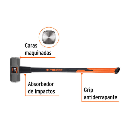 Marro octagonal 16 lb, mango fibra de vidrio 36', Truper | MD-16F | 16546
