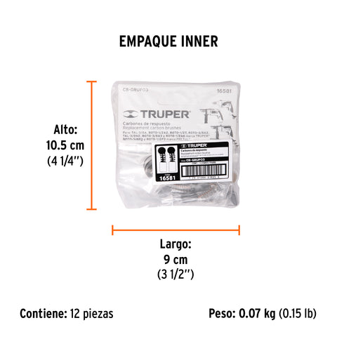 Bolsa con 2 carbones p/rotomartillos y taladro Grupo3,TRUPER | CB-GRUPO3 | 16581