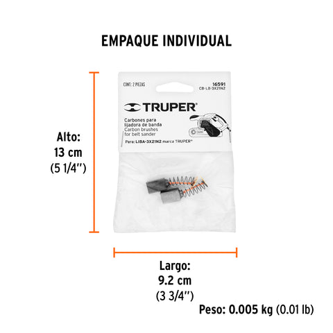 Bolsa con 2 carbones de repuesto para LIBA-3x21N2, TRUPER | CB-LB-3X21N2 | 16591