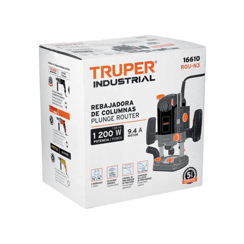 Router (Rebajadora) 1200W, 1-3/4 HP, TRUPER INDUSTRIAL | ROU-N3 | 16610