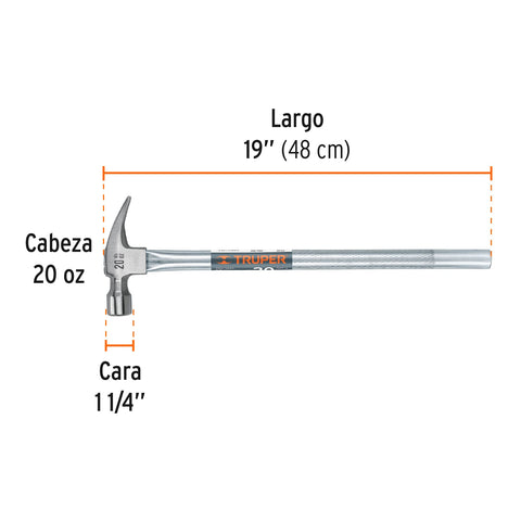 Martillo tubular pulido 20 oz alojamiento imantado uña recta | MTR-20X | 16661
