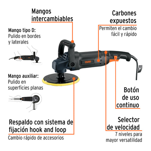 Pulidora velocidad variable 7', 1200W, TRUPER INDUSTRIAL | PULA-7N | 16673
