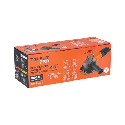 Esmeriladora angular 4-1/2', 800W, TRUPER PRO | ESMA-4-1/2A9 | 16683