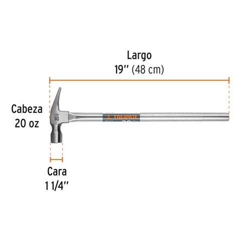 Martillo tubular pulido 20 oz uña recta, Truper | MTR-20 | 16703