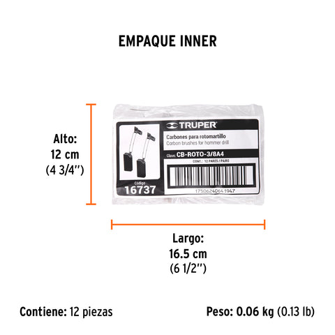 Bolsa con 2 carbones de repuesto para ROTO-3/8A4, TRUPER | CB-ROTO-3/8A4 | 16737