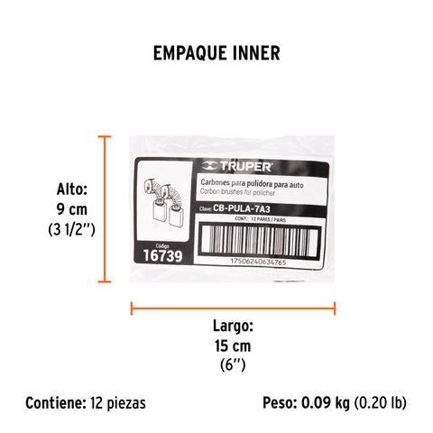 Bolsa con 2 carbones de repuesto para PULA-7A3, TRUPER | CB-PULA-7A3 | 16739
