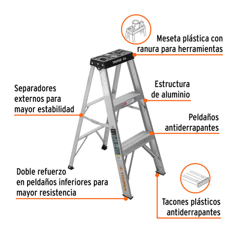Escalera de tijera tipo III 2 escalones, Truper | EST-32 | 16740