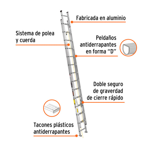Escalera de extensión, tipo III, 28 escalones, Truper | ESE-28 | 16748