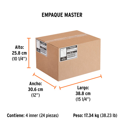Martillo pulido, 16 oz, uña curva, mango madera, TRUPER | MA-16 | 16752
