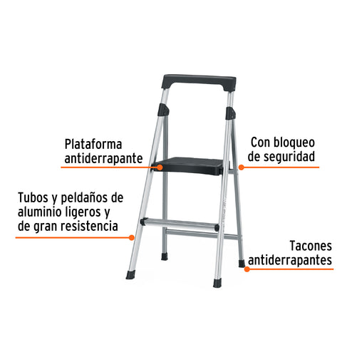Escalera tubular plegable, 2 peldaños, aluminio, Truper | ESTU-2A | 16763