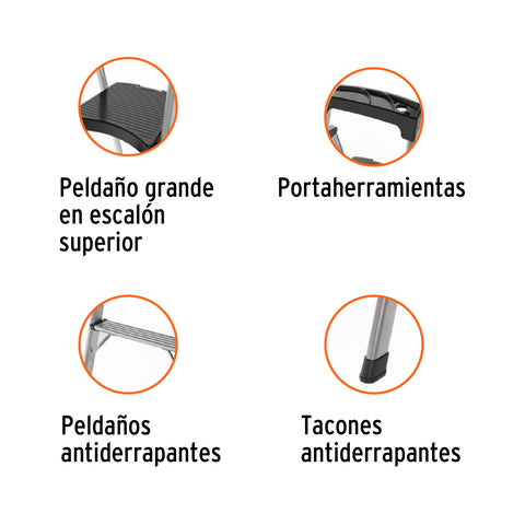 Escalera tubular plegable, 2 peldaños, aluminio, Truper | ESTU-2A | 16763