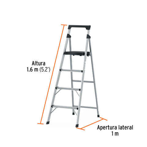 Escalera tubular plegable, 4 peldaños, aluminio, Truper | ESTU-4A | 16765