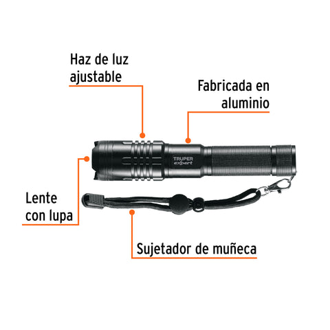 Linterna LED recargable, de aluminio, 500 lm, TRUPER EXPERT | LIXR-2AA | 16777