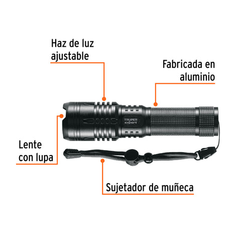 Linterna LED recargable, de aluminio,1,300 lm, TRUPER EXPERT | LIXR-2D | 16778
