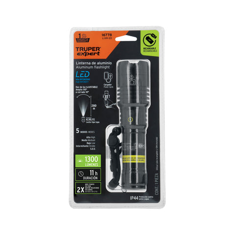 Linterna LED recargable, de aluminio,1,300 lm, TRUPER EXPERT | LIXR-2D | 16778