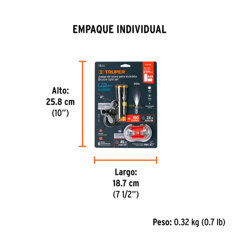Juego de linterna delantera y trasera para bicicleta, TRUPER | LIBI-K2 | 16798