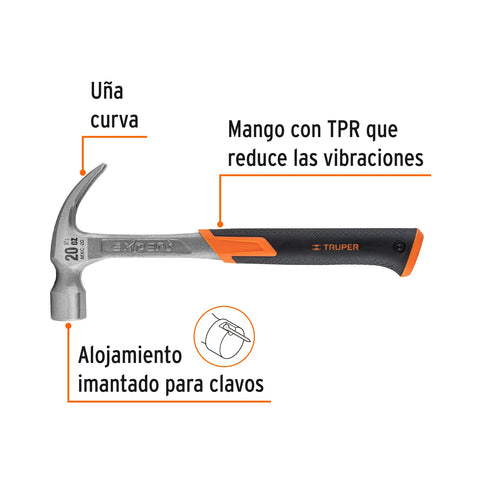 Martillo forjado 20 oz uña curva, mango con neopreno, Expert | MXC-20 | 16820