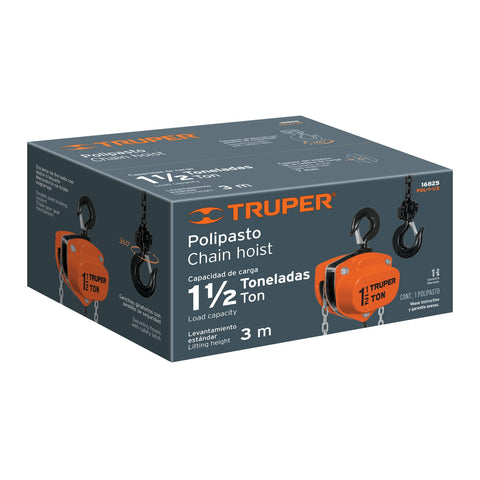 Polipasto de cadena de 1-1/2 ton, Truper | POL-1-1/2 | 16825