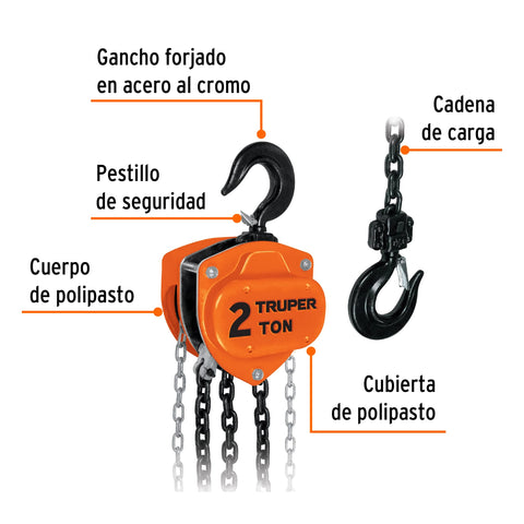 Polipasto de cadena de 2 ton, Truper | POL-2 | 16826