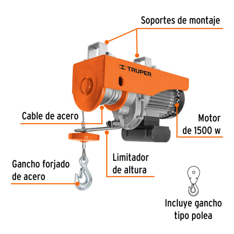 Polipasto eléctrico de 600 kg, Truper | POLE-600 | 16846