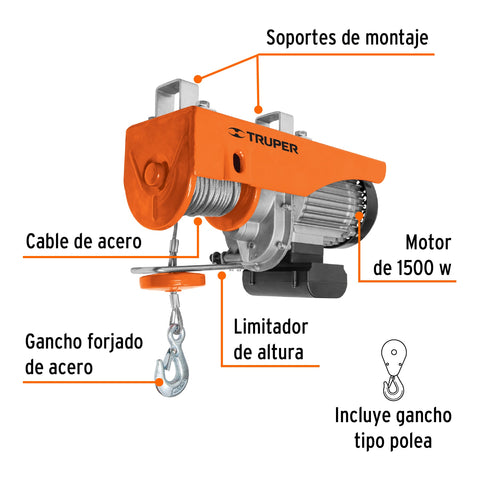 Polipasto eléctrico de 800 kg, Truper | POLE-800 | 16847