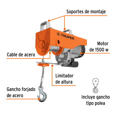Polipasto eléctrico de 1000 kg, Truper | POLE-1000 | 16848