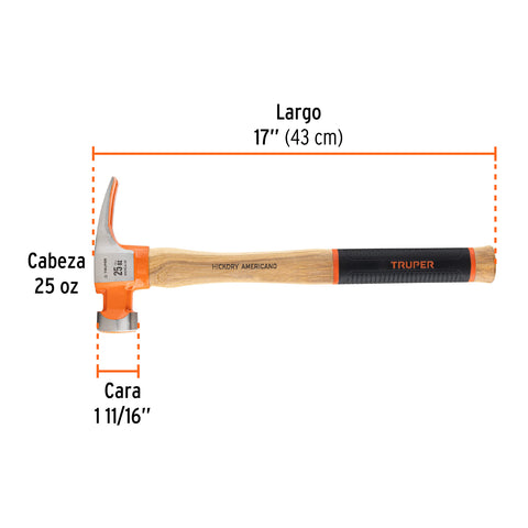 Martillo 25 oz uña recta tipo California Ripper, Truper Grip | MORCA-25 | 16863