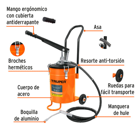Bomba inyectora de grasa, 10 kg, Truper | BOMIN-10 | 16867