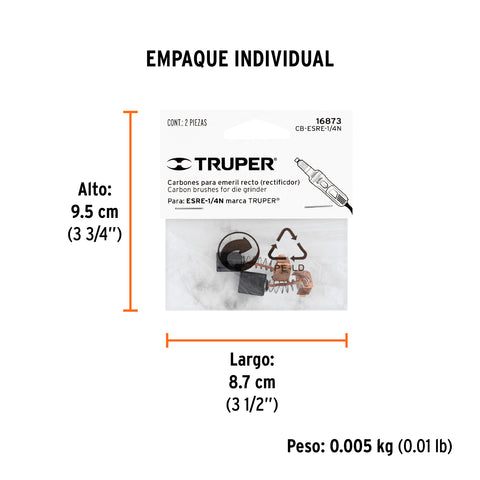 Bolsa con 2 carbones de repuesto para ESRE-1/4N, TRUPER | CB-ESRE-1/4N | 16873