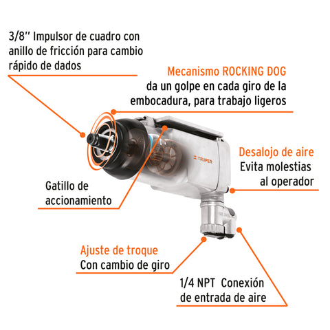 Llave (pistola) de impacto neumática 3/8', TRUPER | TPN-722-2 | 16885