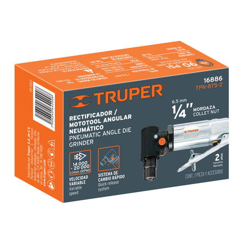 Rectificador neumático 1/4' angular, Truper | TPN-875-2 | 16886