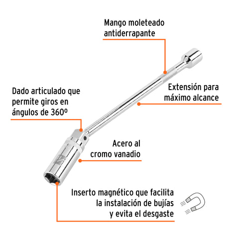 Dado p/bujías cuadro 3/8' articulado 5/8', extensión 10' | D-3820-BE10 | 16896