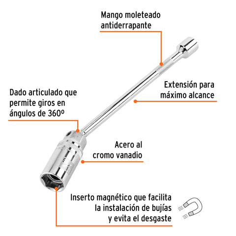 Dado p/bujías cuadro 3/8' articulado 13/16', extensión 10' | D-3826-BE10 | 16897