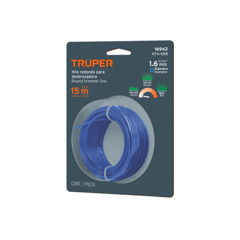 Hilo redondo, para desbrozadora, 1.6mm x 15m, tarjeta,TRUPER | HTA-65B | 16942