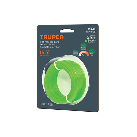Hilo redondo, para desbrozadora, 2mm x 15m, tarjeta, TRUPER | HTA-80B | 16943