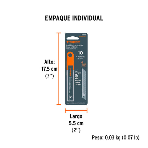 Estuche con 10 cuchillas SK4 de 9 mm para cutter, Truper | REP-CUT-5 | 16962
