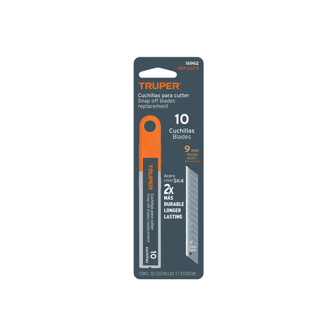 Estuche con 10 cuchillas SK4 de 9 mm para cutter, Truper | REP-CUT-5 | 16962