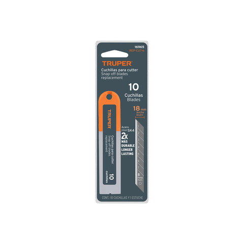 Estuche con 10 cuchillas SK4 de 18 mm para cutter, Truper | REP-CUT-6 | 16965
