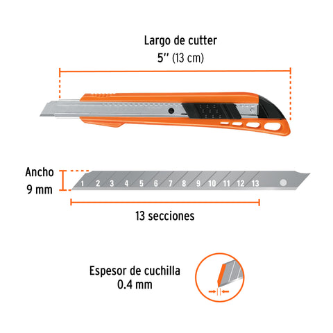 Cutter 9 mm reforzado de plástico con alma metálica, Truper | CUT-5 | 16968