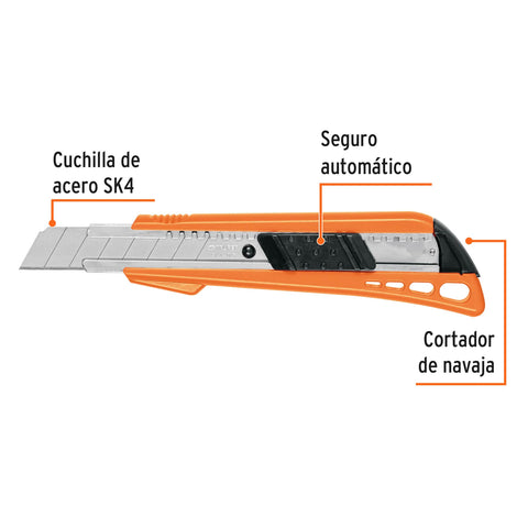 Cutter 18 mm reforzado de plástico con alma metálica, Truper | CUT-6 | 16974