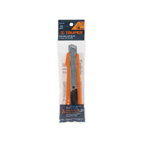 Cutter 18 mm reforzado de plástico con alma metálica, Truper | CUT-6 | 16974
