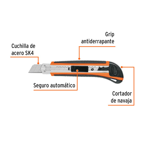 Cutter 18 mm profesional con alma metálica y grip, Truper | CUT-6X | 16977