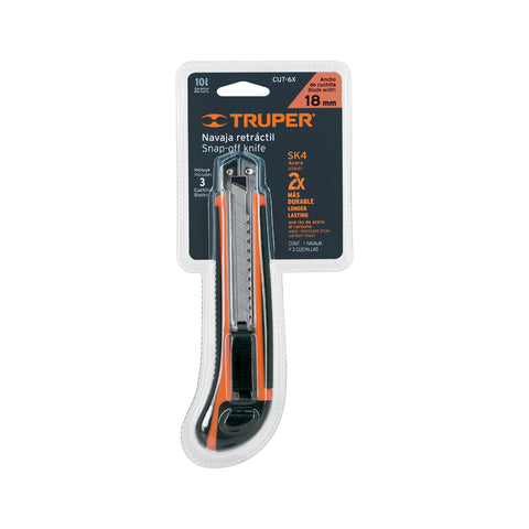 Cutter 18 mm profesional con alma metálica y grip, Truper | CUT-6X | 16977