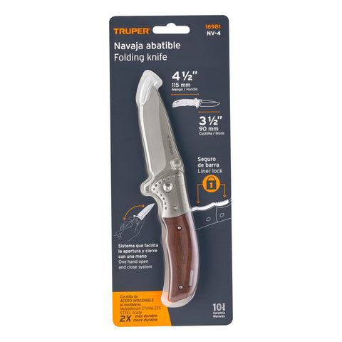 Navaja abatible 4-1/2' mango de madera, Truper | NV-4 | 16981