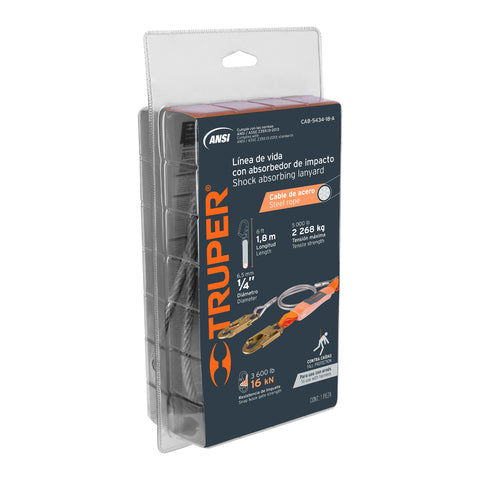 Línea de vida 1.8 m cable de acero, absorbedor impacto, ANSI | CAB-5434-18-A | 17039